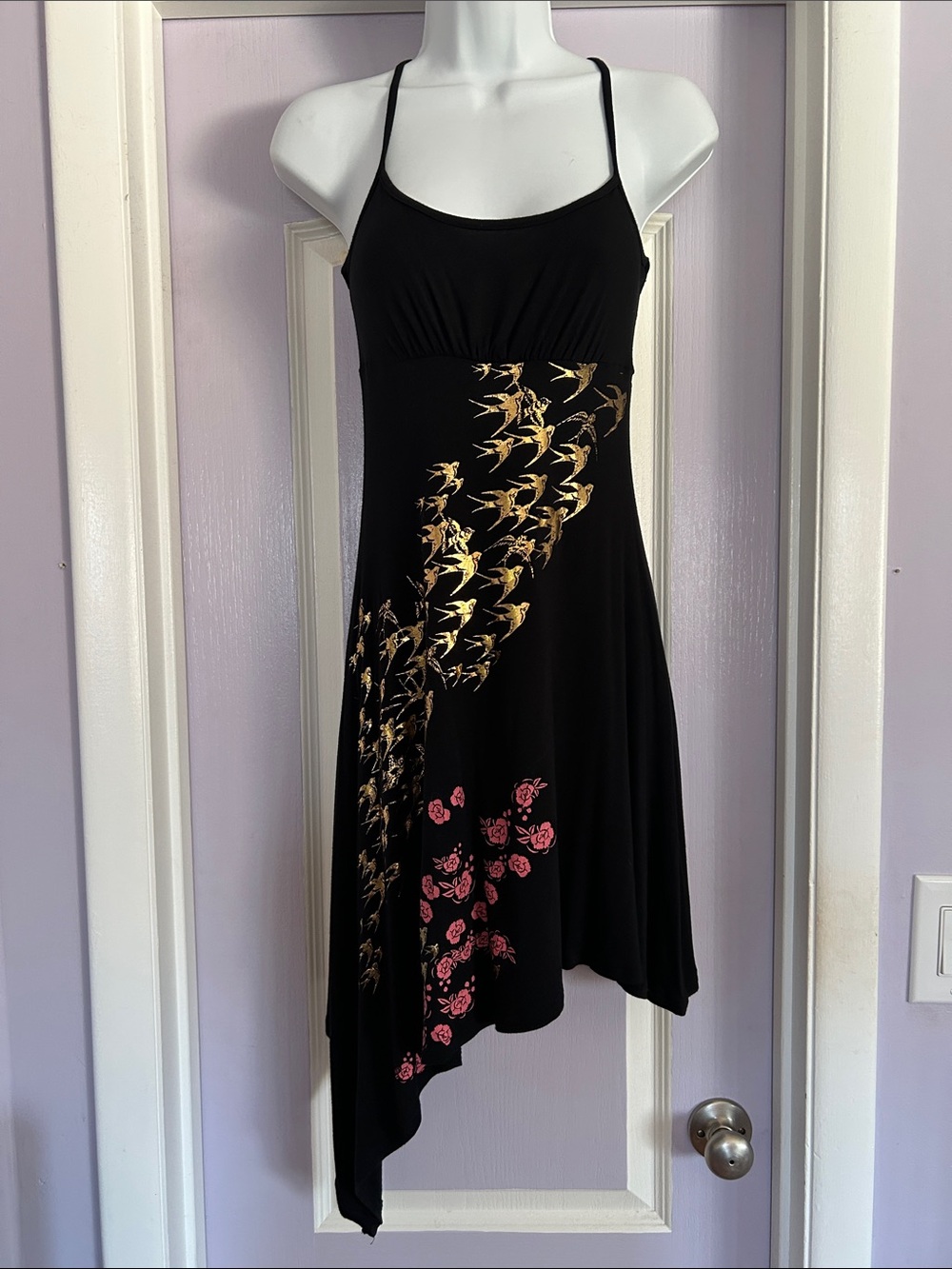 Vintage S-Twelve Asymmetrical Sparrow & Roses Dress NWOT M